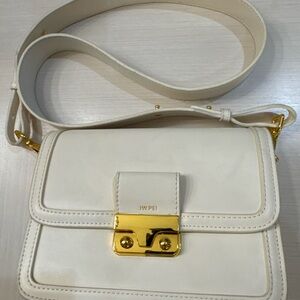 JW Pei Cream Flap Crossbody Bag Gold Hardware Vegan Leather Minimalist